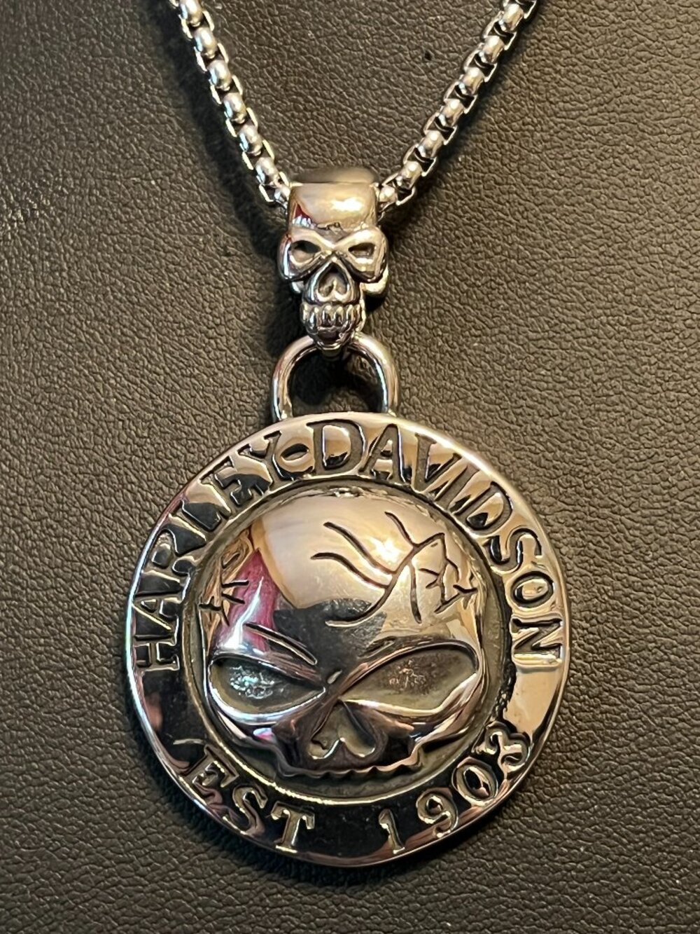 Harley-Davidson Stainless Steel Skull Medallion Necklace
